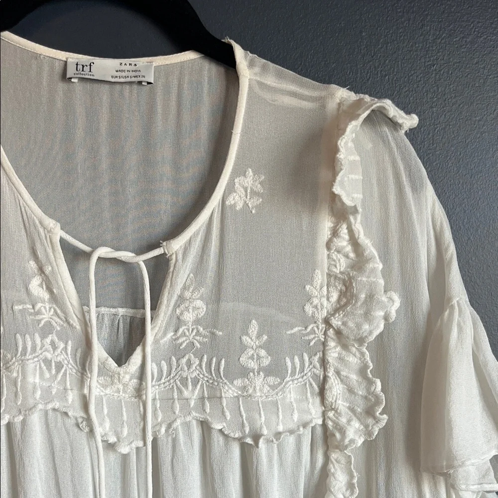 Zara White Ruffled Embroidered Blouse - Picture 4 of 11